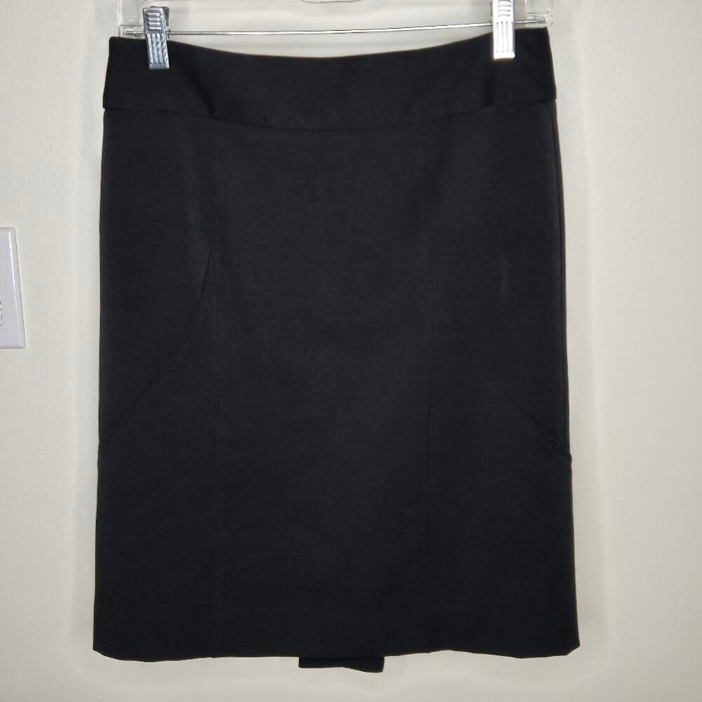 ANN TAYLOR Classic Black Women's Lined Pencil Skirt with Pleated Slit Size 6P